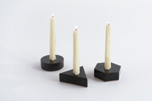 MARBLE CANDLE HOLDER - BLACK