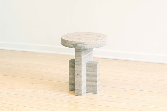 PLANAR SIDE TABLE 7CM SILVER TRAVERTINE_In Stock