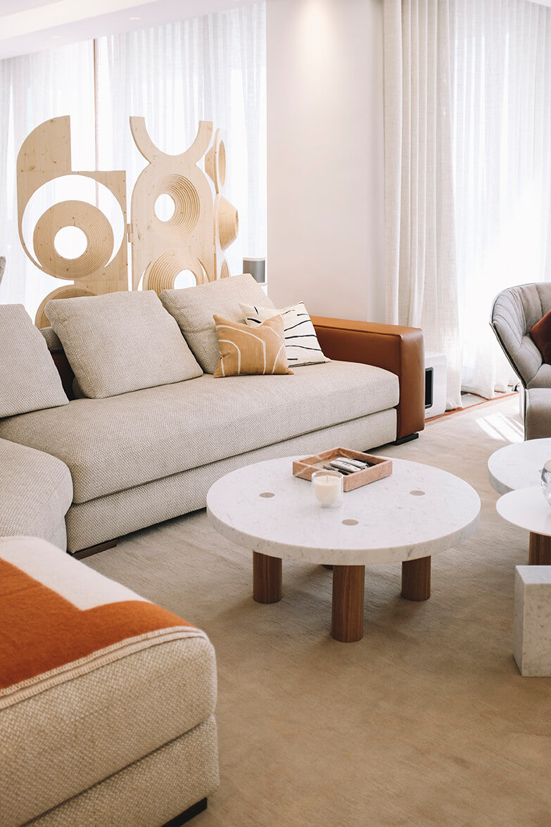 Interior: Desiree Casoni. Photo: Kris Tamburello || 5CM Stone Top Column Coffee Table